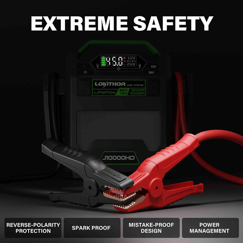 LOKITHOR "The Big Dog" 12V @ 10000A 24v @ 5000 Truck Jump Starter + USB Power Bank + LED Spotlight