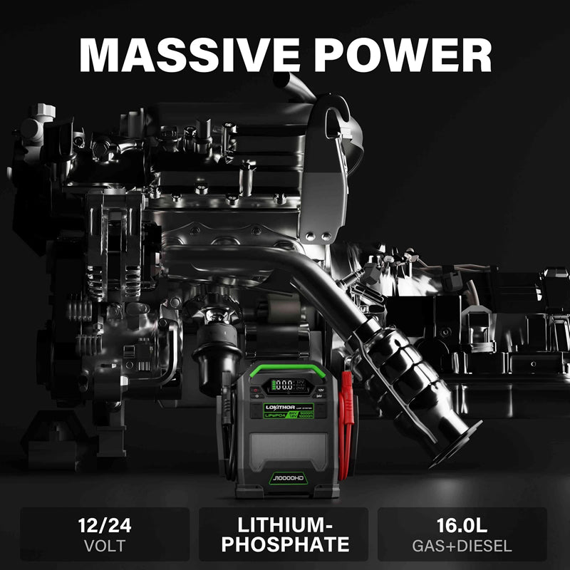 LOKITHOR "The Big Dog" 12V @ 10000A 24v @ 5000 Truck Jump Starter + USB Power Bank + LED Spotlight