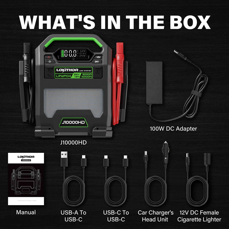LOKITHOR "The Big Dog" 12V @ 10000A 24v @ 5000 Truck Jump Starter + USB Power Bank + LED Spotlight