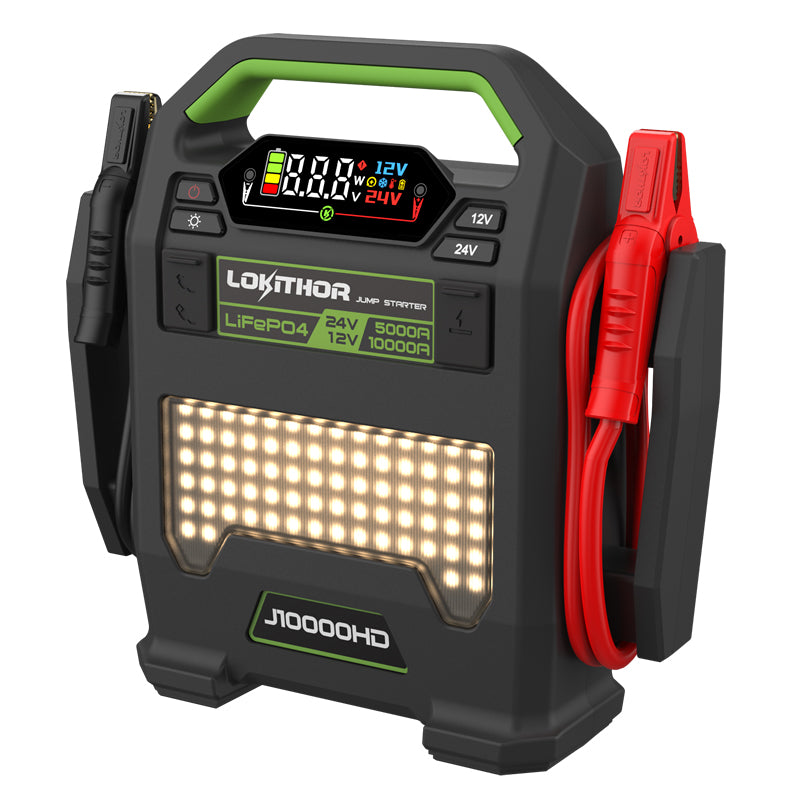 LOKITHOR "The Big Dog" 12V @ 10000A 24v @ 5000 Truck Jump Starter + USB Power Bank + LED Spotlight