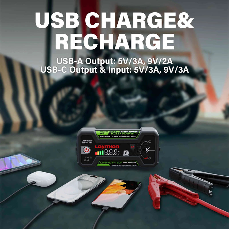 LOKITHOR "Joey" 3-in-1 Multifunction Rescue Jump Starter Pack 1350A @ 12v + LED Torch + USB Power Bank - LiFePO4 Tech - J1350PRO