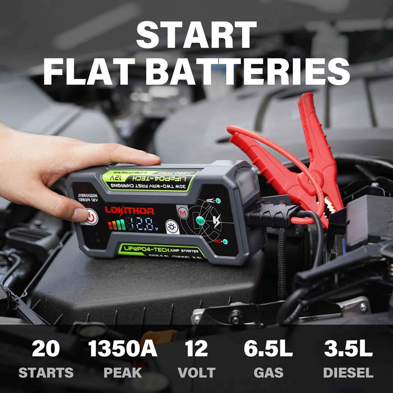 LOKITHOR "Joey" 3-in-1 Multifunction Rescue Jump Starter Pack 1350A @ 12v + LED Torch + USB Power Bank - LiFePO4 Tech - J1350PRO