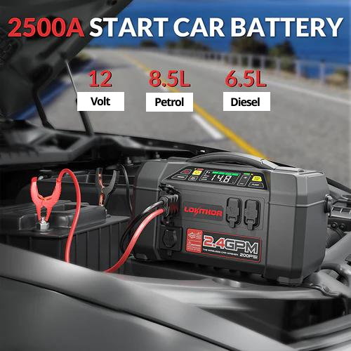 LOKITHOR 12V 2500A Jump Starter & Water pump & Air Inflator, Flashlight & Power Bank
