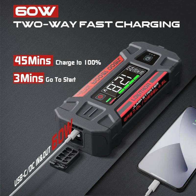 LOKITHOR 12V 2250A Jump Starter, Flashlight & Power Bank