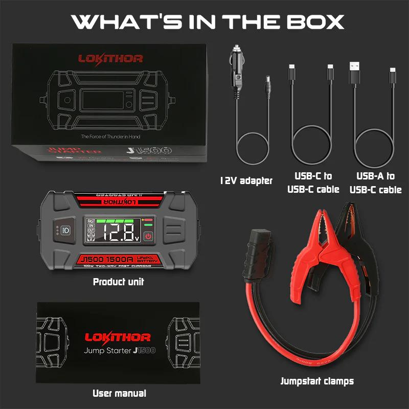 LOKITHOR 12V 2250A Jump Starter, Flashlight & Power Bank