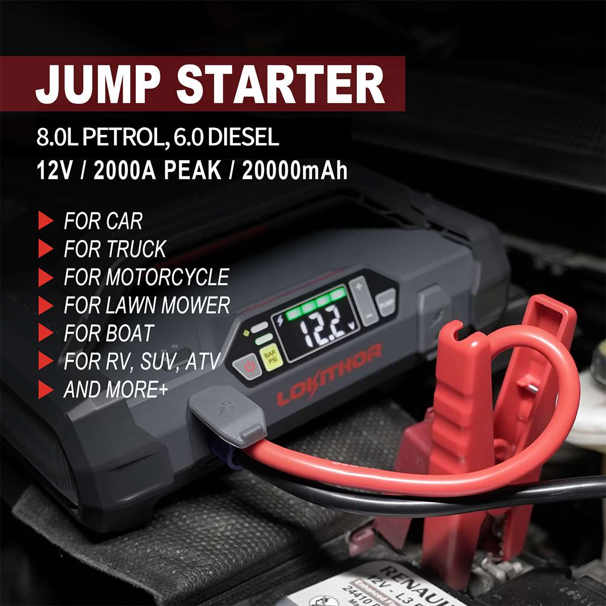 LOKITHOR 12V 2000A Jump Starter and 150PSI Air Compressor