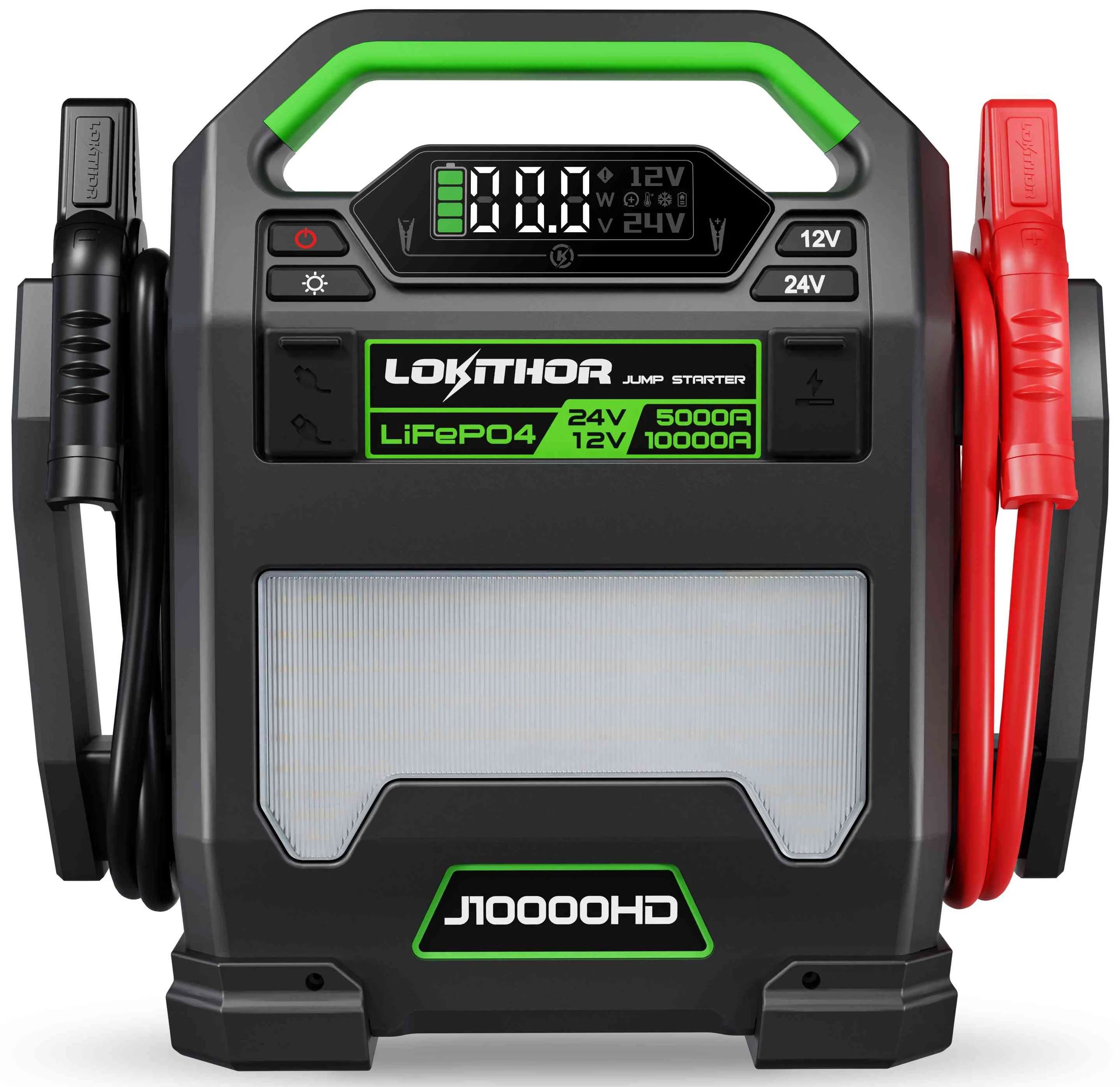 LOKITHOR "The Big Dog" 12V @ 10000A 24v @ 5000 Truck Jump Starter + USB Power Bank + LED Spotlight