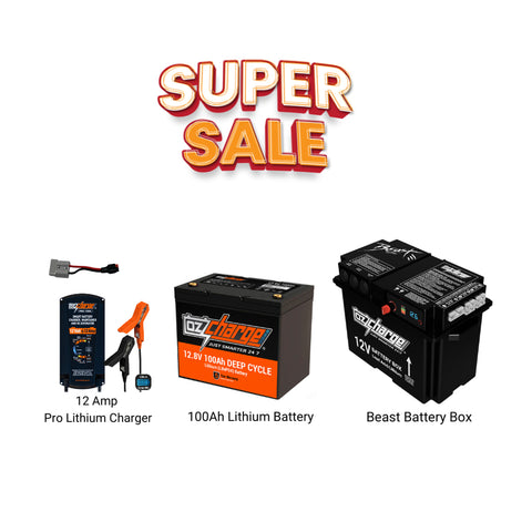 12V Beast Battery Box + 100Ah Lithium Battery + 12A Lithium Charger Combo