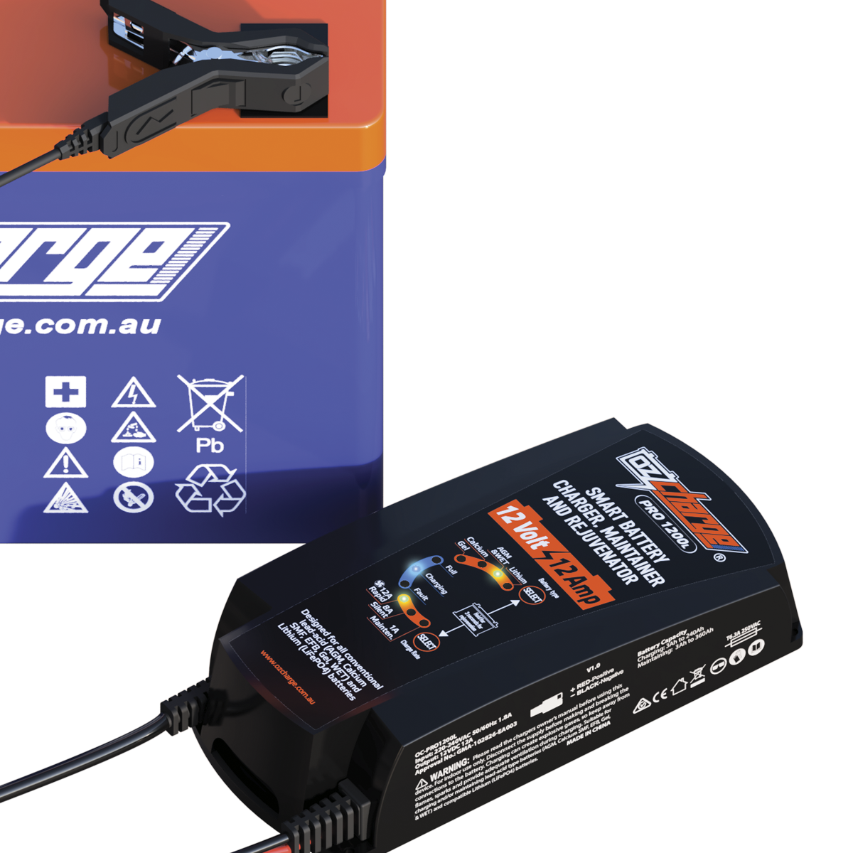 12V 12A Pro Series Universal Battery 12V Charger and Maintainer Lead