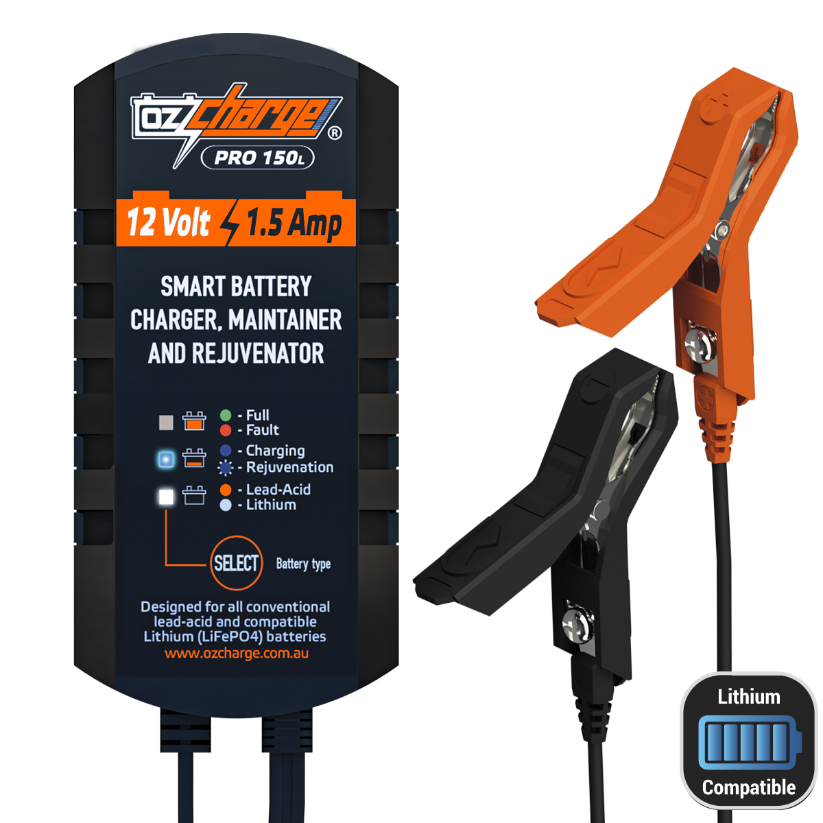 12V 1.5A Pro Series Battery Charger and Maintainer Lead-Acid + Lithium