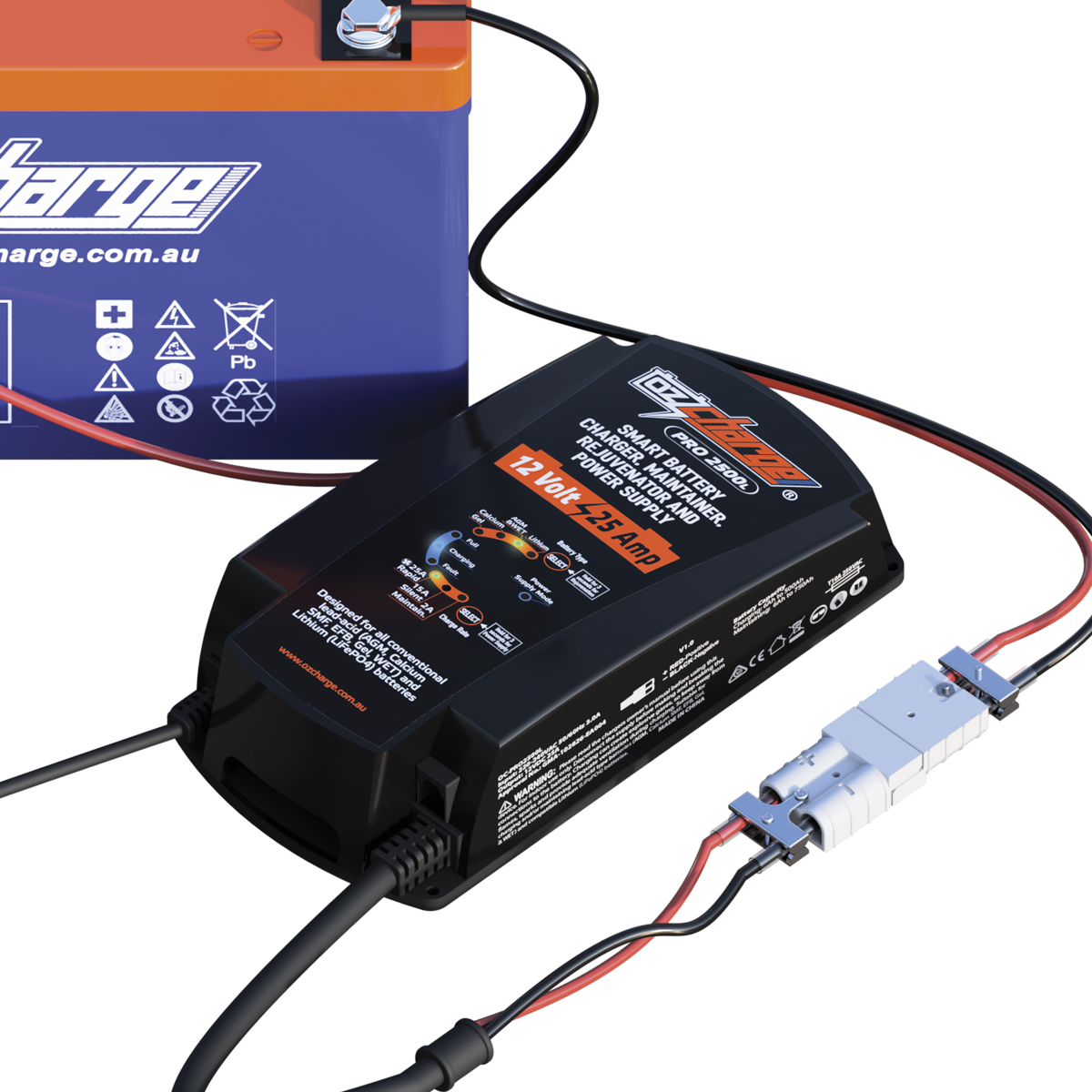 12V 25A Pro Series Battery Charger and Maintainer Lead-Acid + Lithium