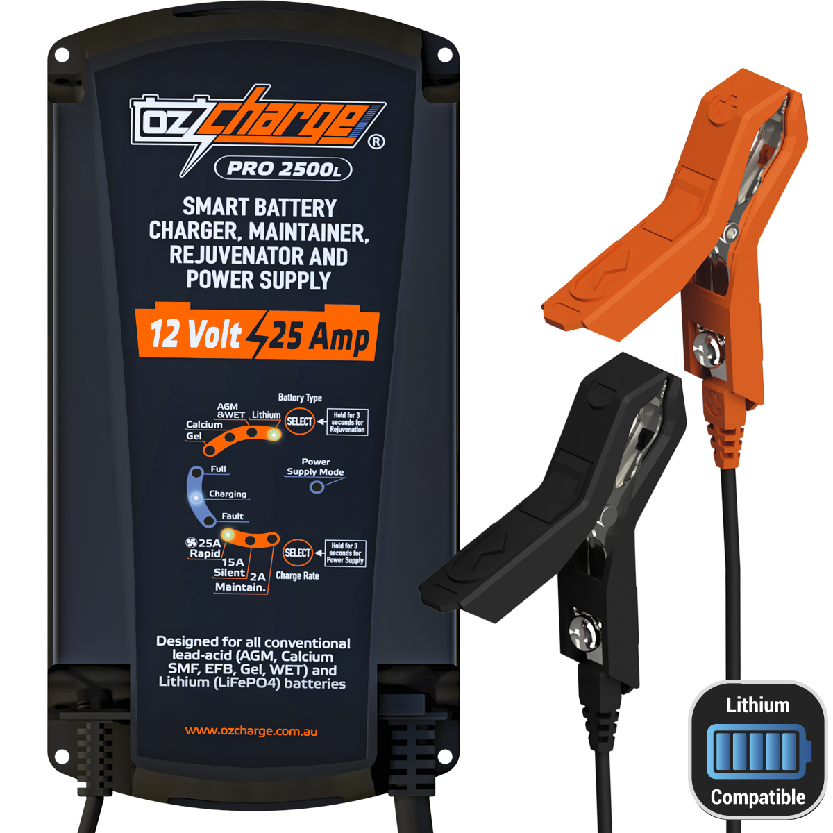 12V 25A Pro Series Battery Charger and Maintainer Lead-Acid + Lithium