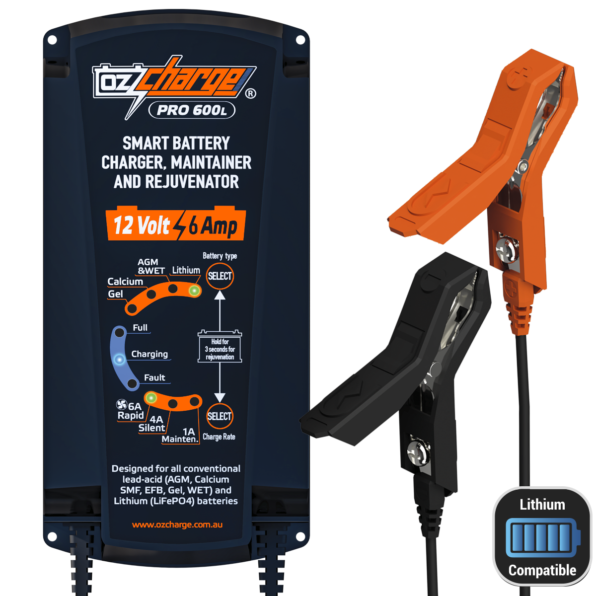 12V 6A Pro Series Battery Charger and Maintainer Lead-Acid + Lithium