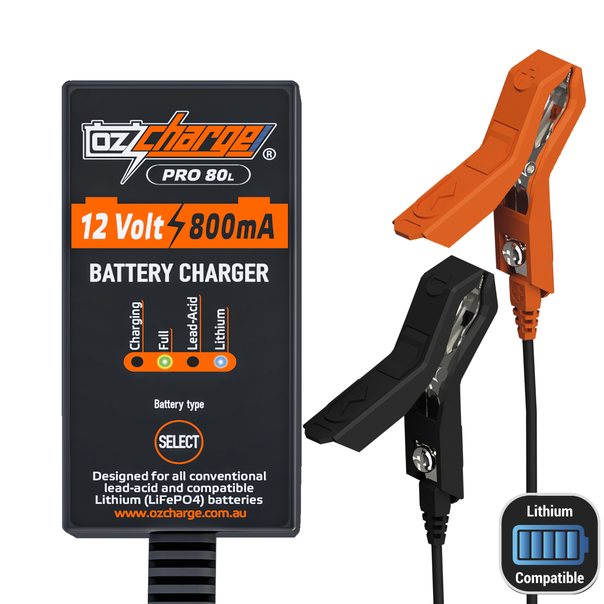 12V 0.8A Pro Series Battery Charger and Maintainer Lead-Acid + Lithium