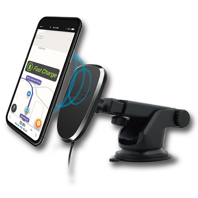 Wireless & Magnetic Fast Charging Dash Mount Car Kit inc Dual USB Fast Charger