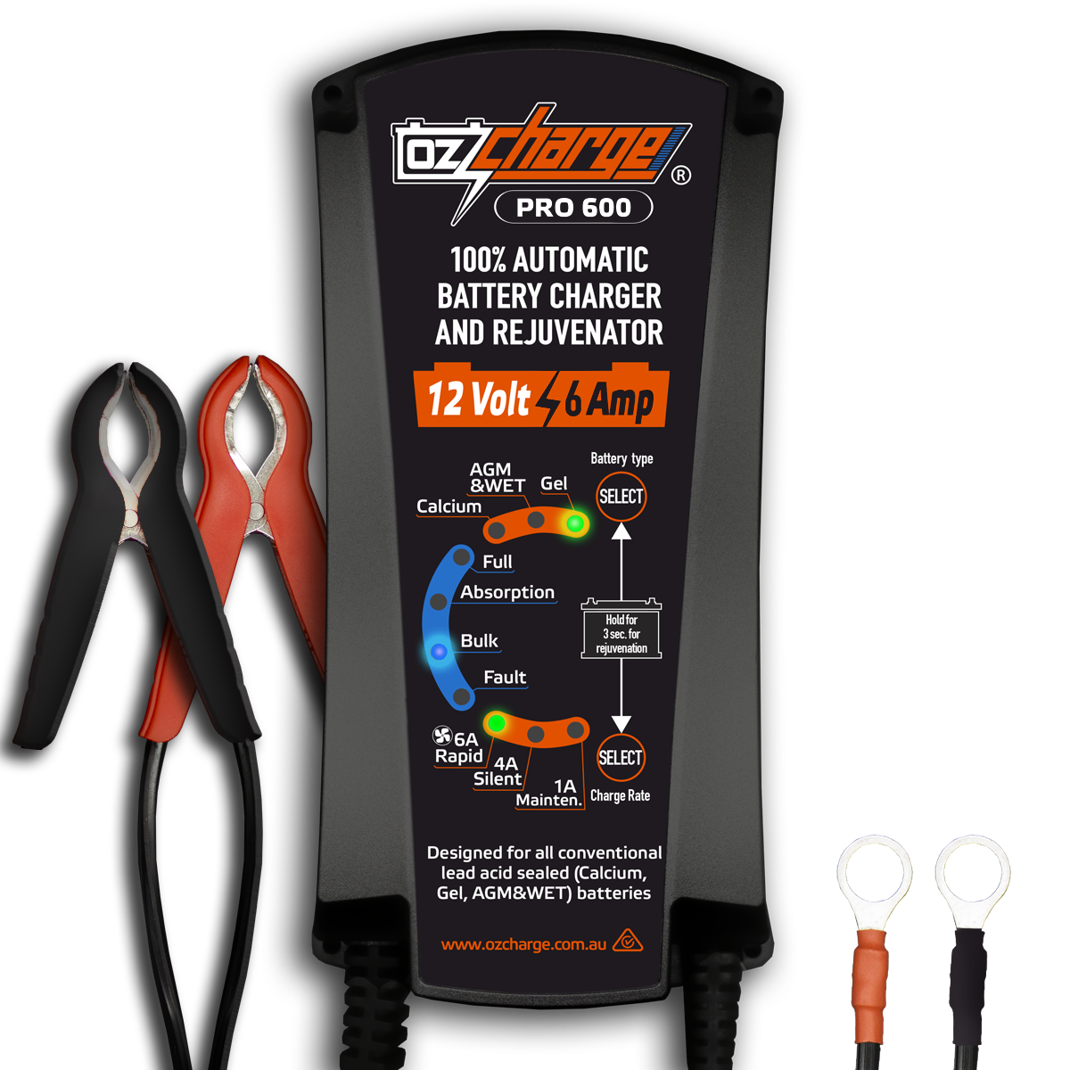 12V 6A Battery Charger and Maintainer OzCharge 12v battery car charger