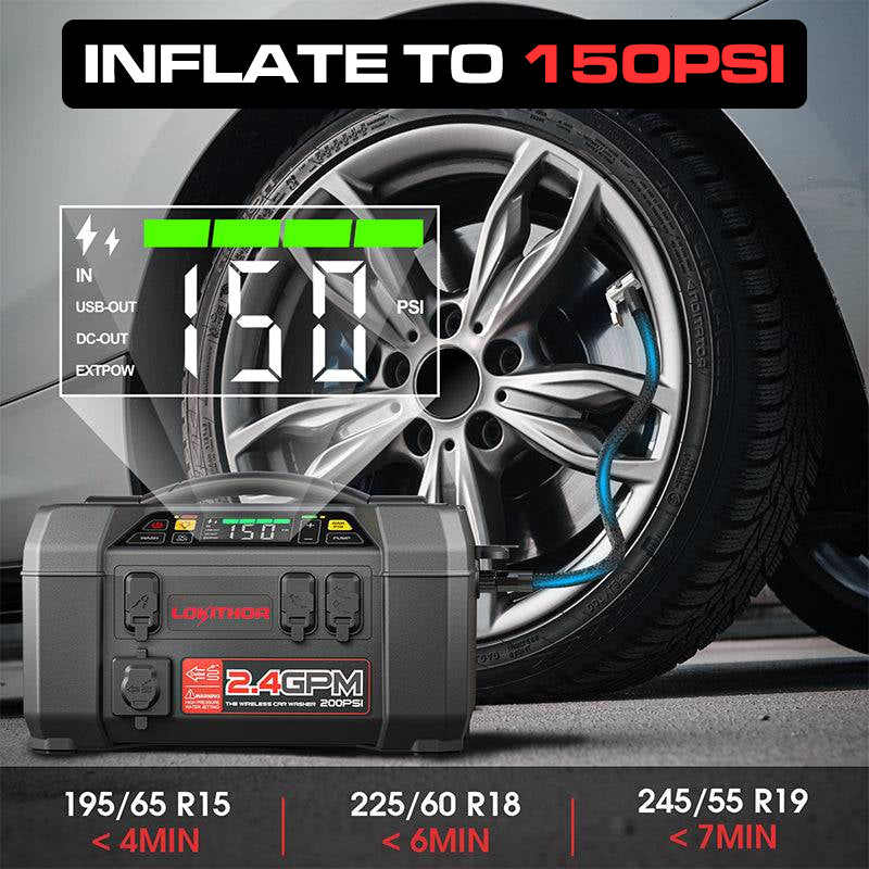 LOKITHOR Buddy 5-in-1 Multifunction Rescue Jump Starter Pack 2500A @ 12v + Water Pump + Digital Air Pump Compressor + LED Spotlight + USB Power Bank