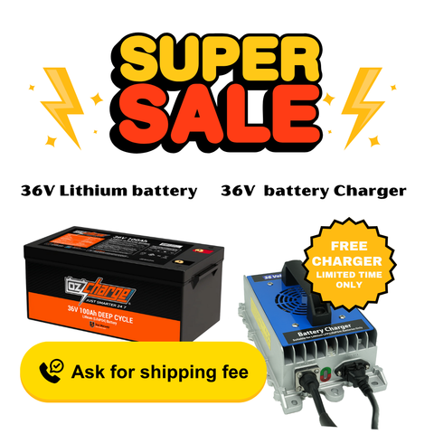 36V 100Ah Lithium LifePO4 Deep Cycle Battery + On-Board 36V 20A High-Precision Marine Lithium Battery Charger combo