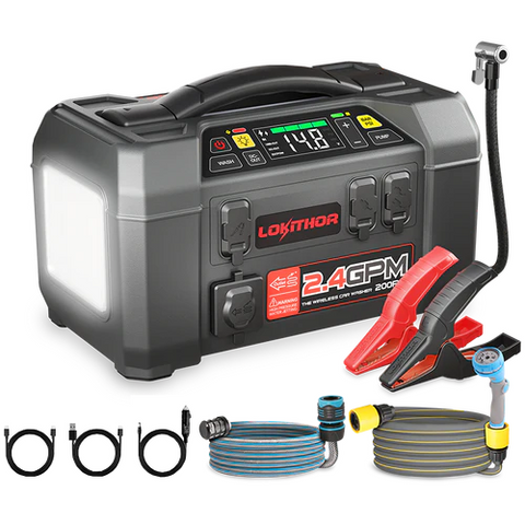 LOKITHOR 12V 2500A Jump Starter & Water pump & Air Inflator, Flashlight & Power Bank