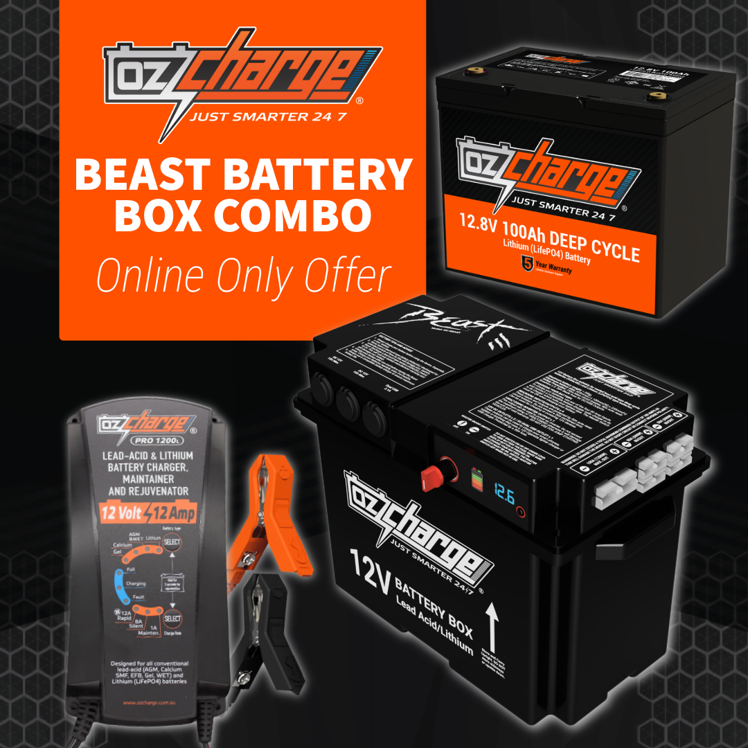 Beast Battery Box Combo ft. 100Ah Lithium Battery & 12A Lithium Charger