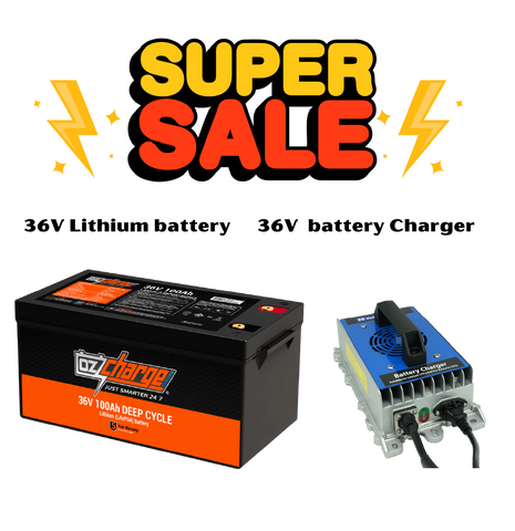 36V 100Ah Lithium LifePO4 Deep Cycle Battery + On-Board 36V 20A High-Precision Marine Lithium Battery Charger combo