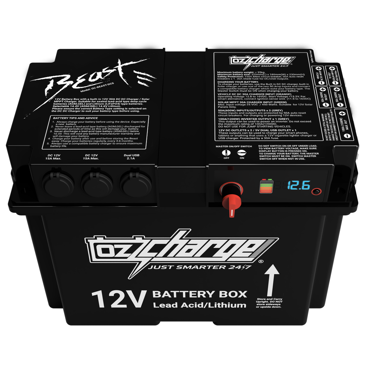 12V Beast Battery Box with 30A DC DC / Solar MPPT Charger