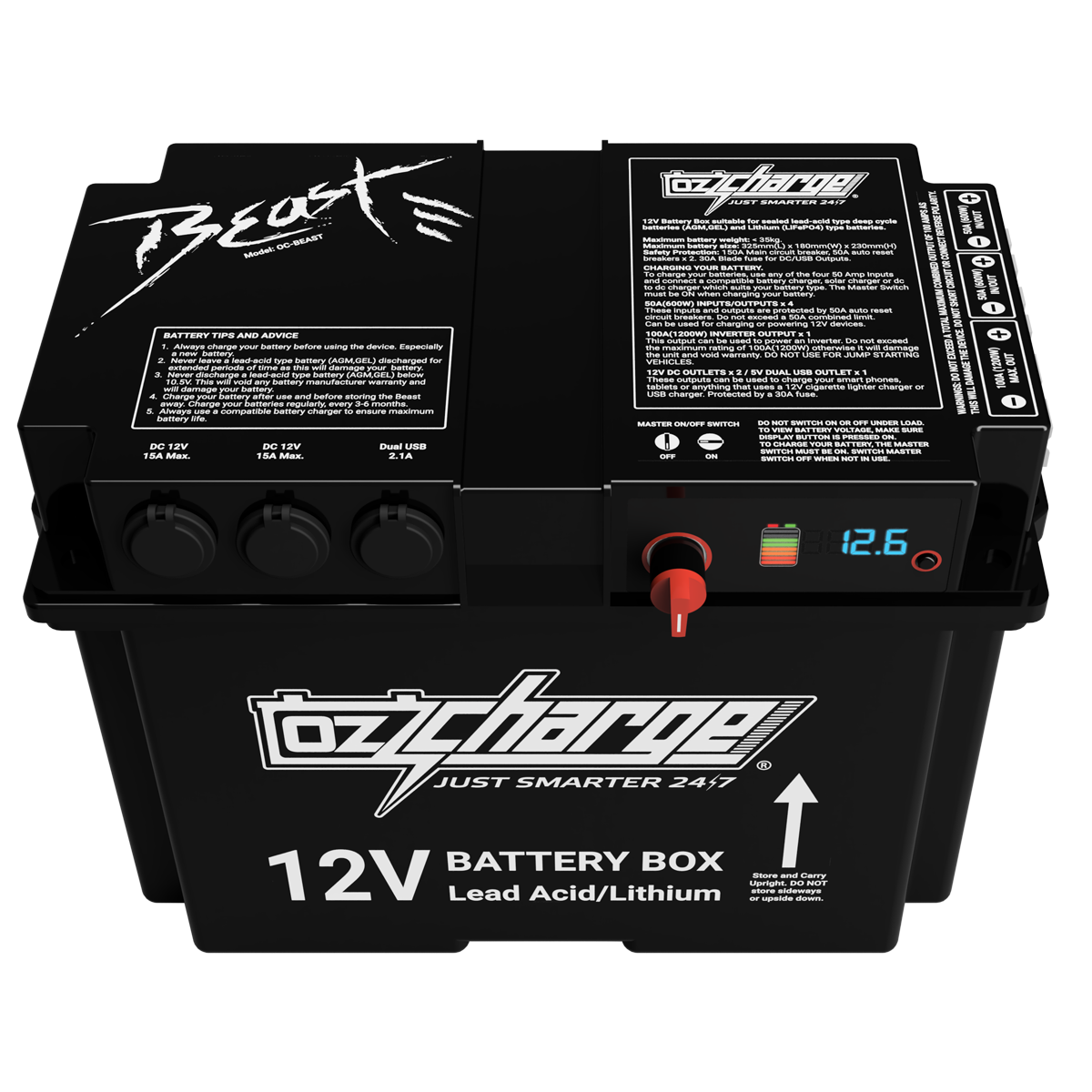 12V Beast Battery Box + 100Ah Lithium Battery + 12A Lithium Charger Combo